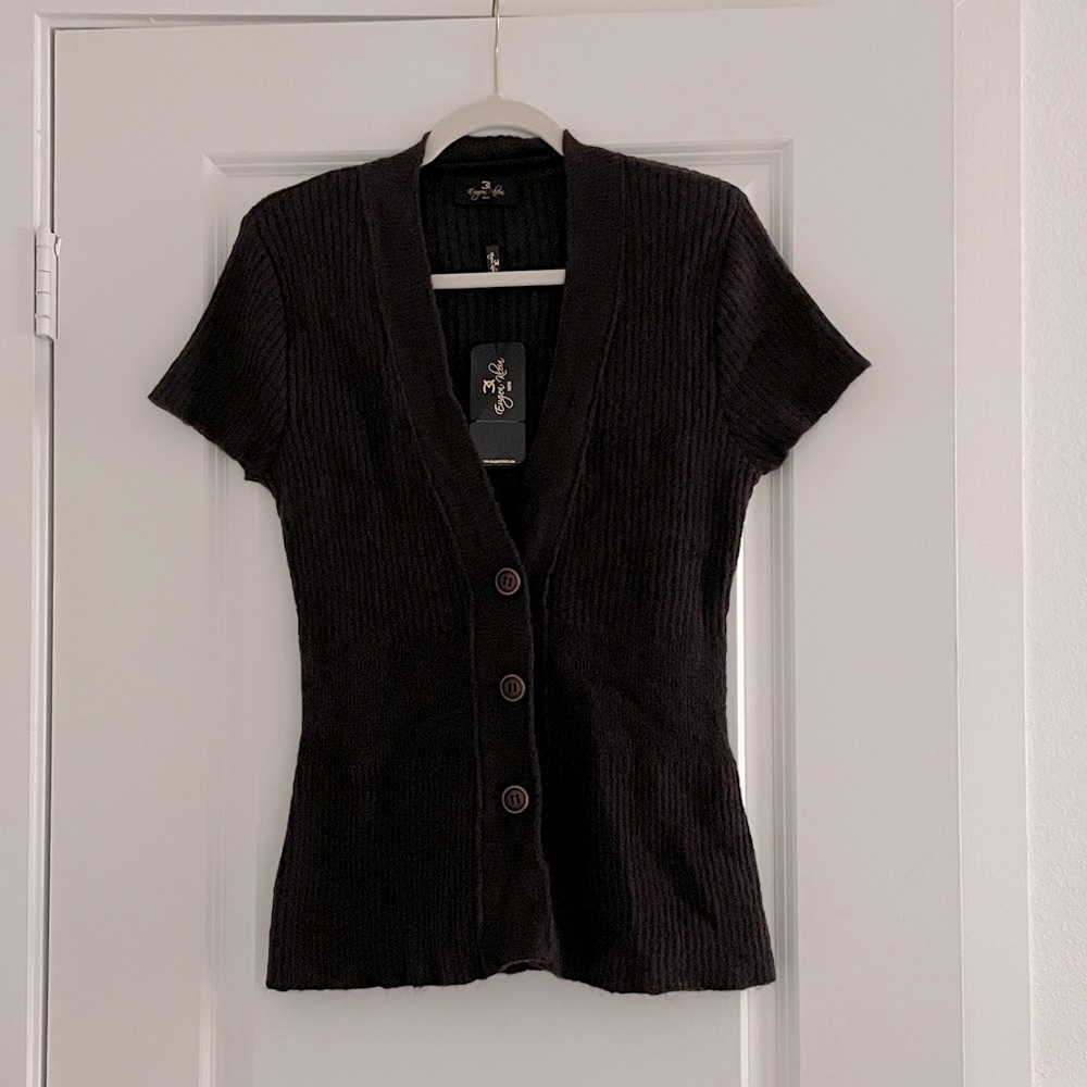 Eugen Klein Vneck Button Front Sweater Short Sleeve Longline Retro Sweater Top